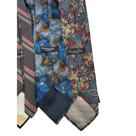 Set Of 4 Vintage Christian Dior Monsieur Mens Neck Ties‎ Striped Floral - Picture 9 of 9